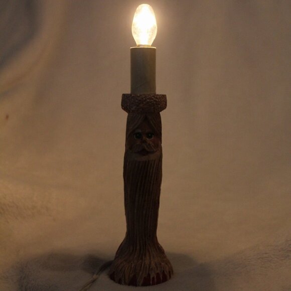 Vintage Christmas Santa lamp rustic wood resin 1992 Made USA Wood World Holiday - Picture 4 of 9